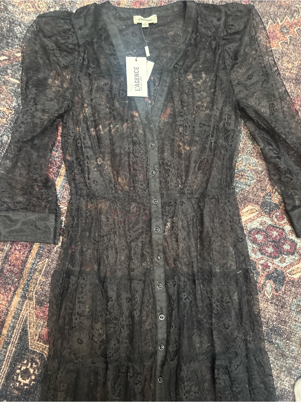 L'AGENCE Black Sheer Lace Maxi Chemise - Picture 4 of 4
